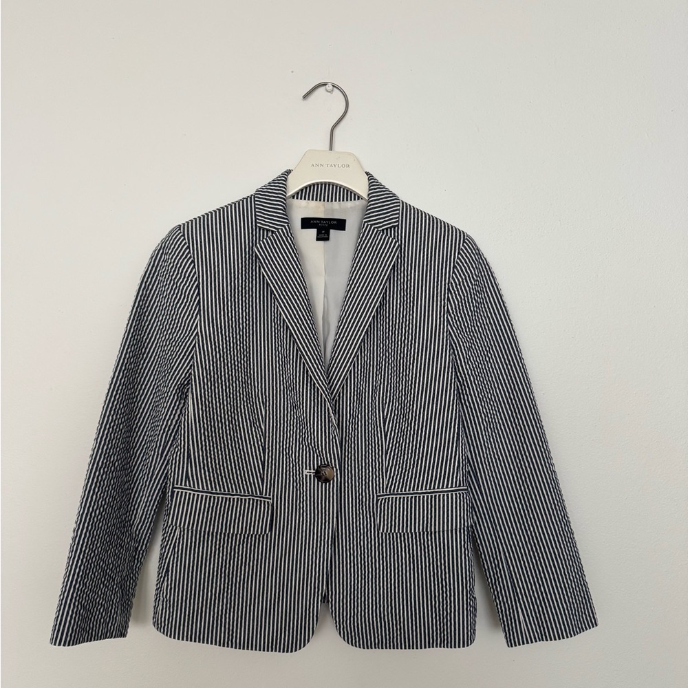 Ann Taylor Navy and White Pinstripe Blazer